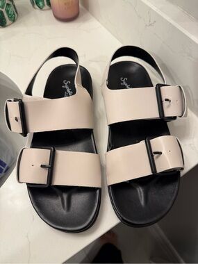 Seychelles White Dual-Buckle Slide Sandals